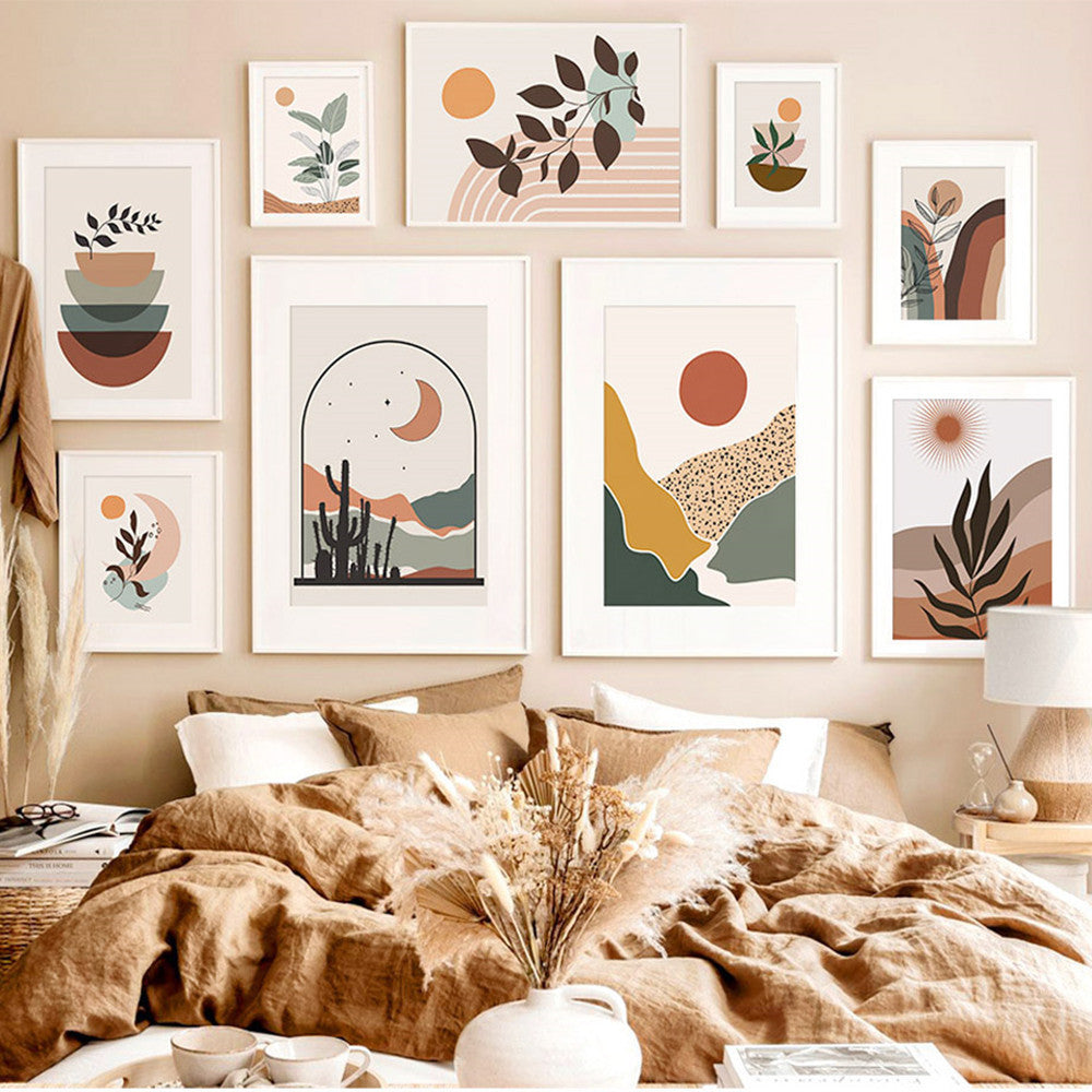 VibeCore Boho Landscape Canvas Prints Framed Collage On Wall Above Bed