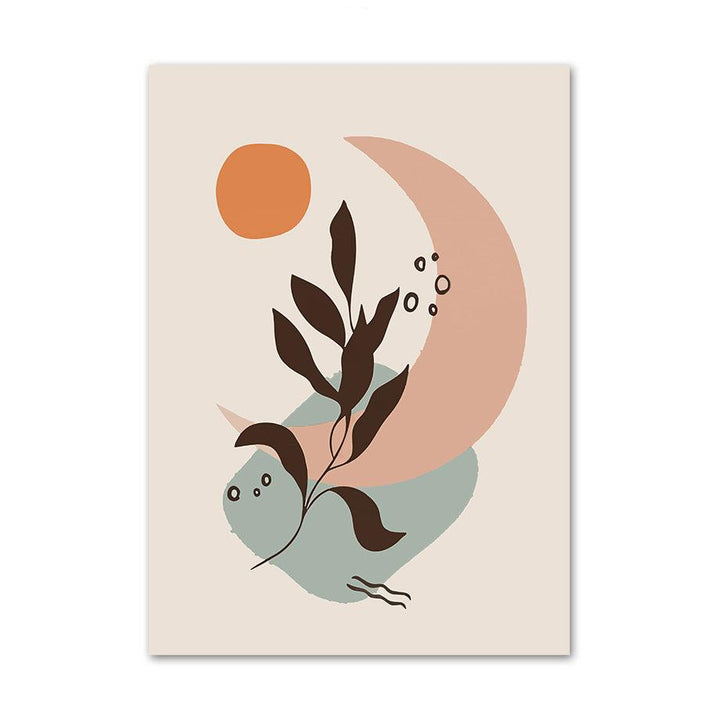 VibeCore Boho Landscape Canvas Prints Option B: abstract sun and crescent moon with leaf
