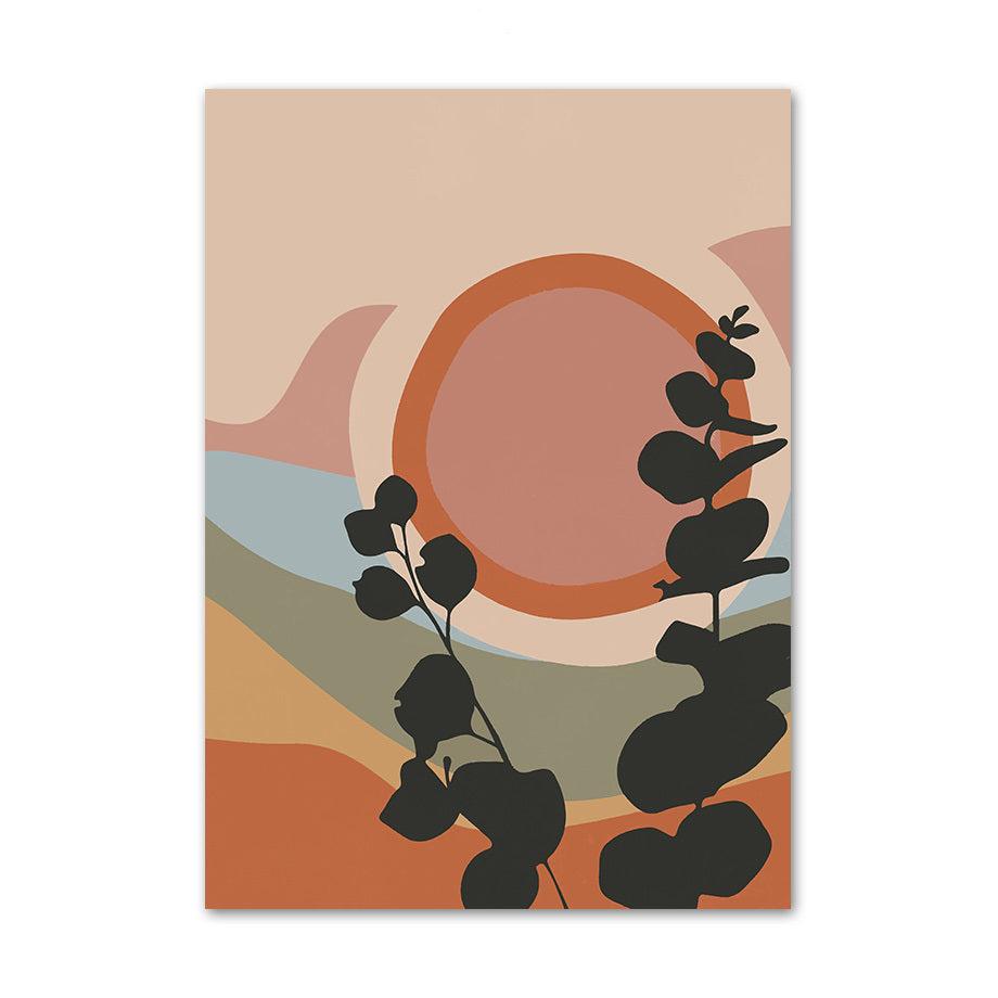 VibeCore Boho Landscape Canvas Prints Option E: abstract sun and waves and plant