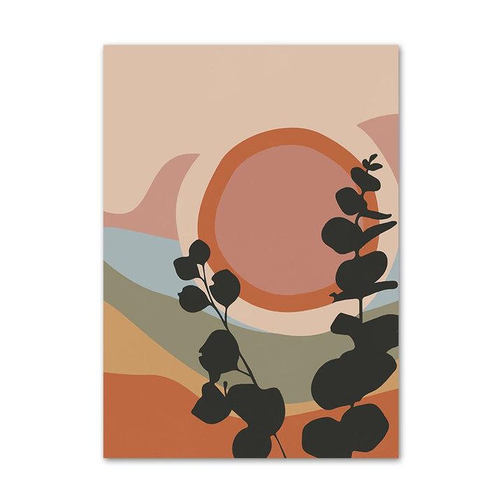 VibeCore Boho Landscape Canvas Prints Option E: abstract sun and waves and plant