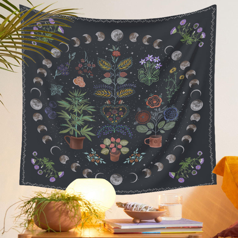VibeCore Botanical Lunar Cycle Tapestry On Wall