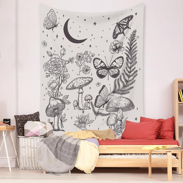 VibeCore Butterfly Kingdom Tapestry Beside Bed
