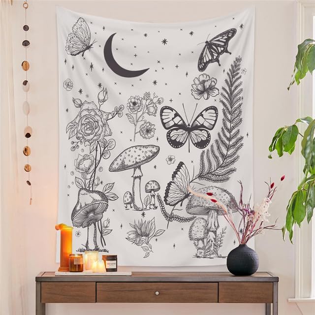 VibeCore Butterfly Kingdom Tapestry Hanging Behind Console Table