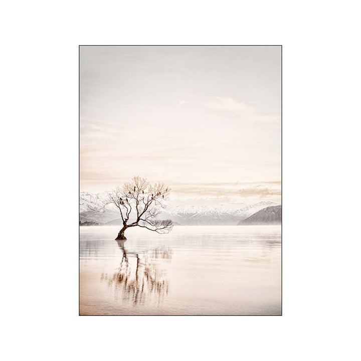 VibeCore Calm Nature Canvas Prints Option F: Serene landscape of tree in water and mountains in the background