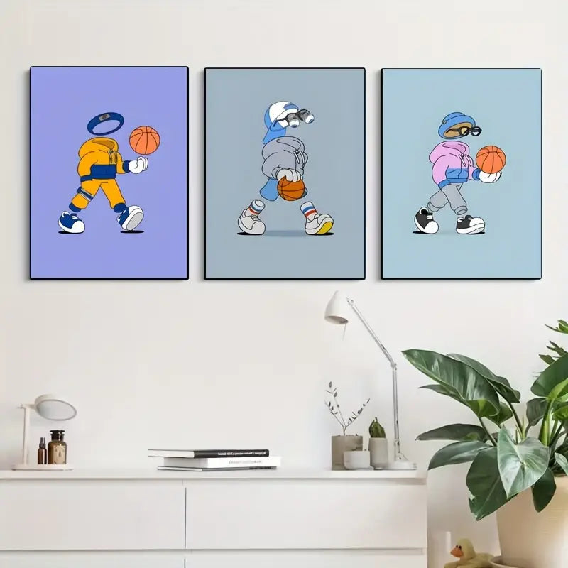 VibeCore Cartoon Athletes Canvas Prints 3 On Wall