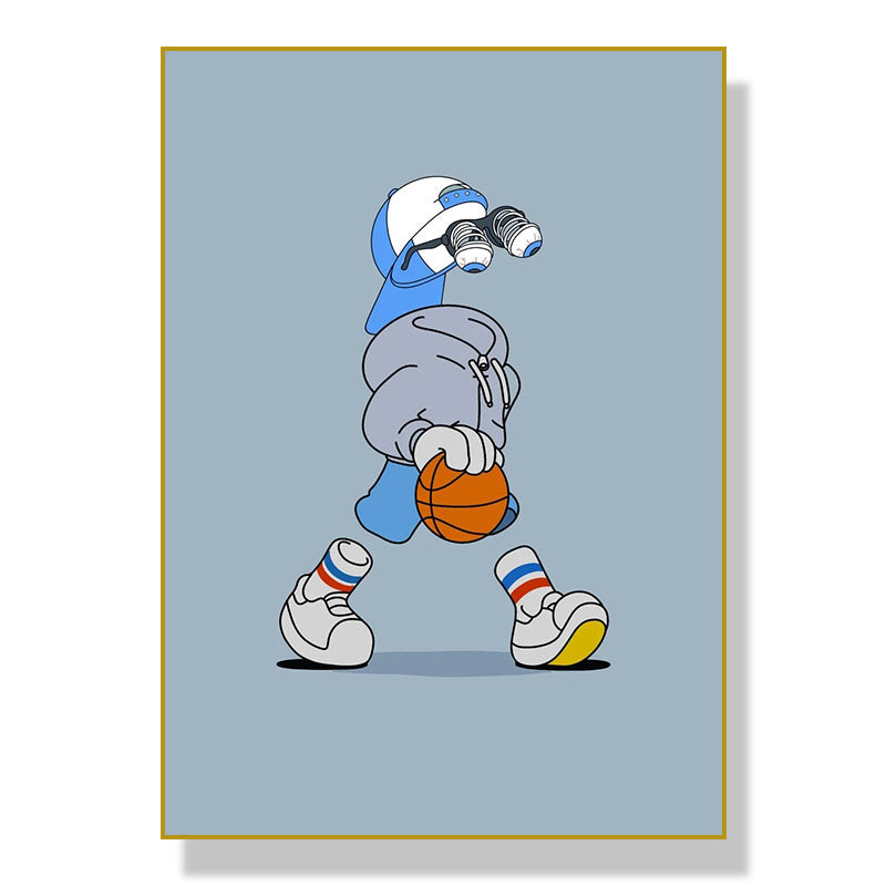 VibeCore Cartoon Athletes Canvas Prints Option A Pastel Blue Background With guy bouncing Basketball
