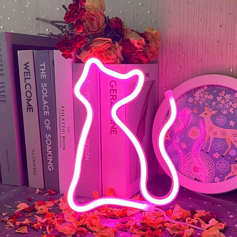 VibeCore Cat Neon Light Pink Against Books