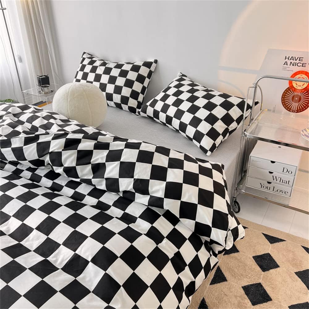 VibeCore Checkered Duvet Cover Set Black & White