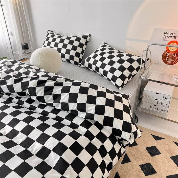 VibeCore Checkered Duvet Cover Set Black & White