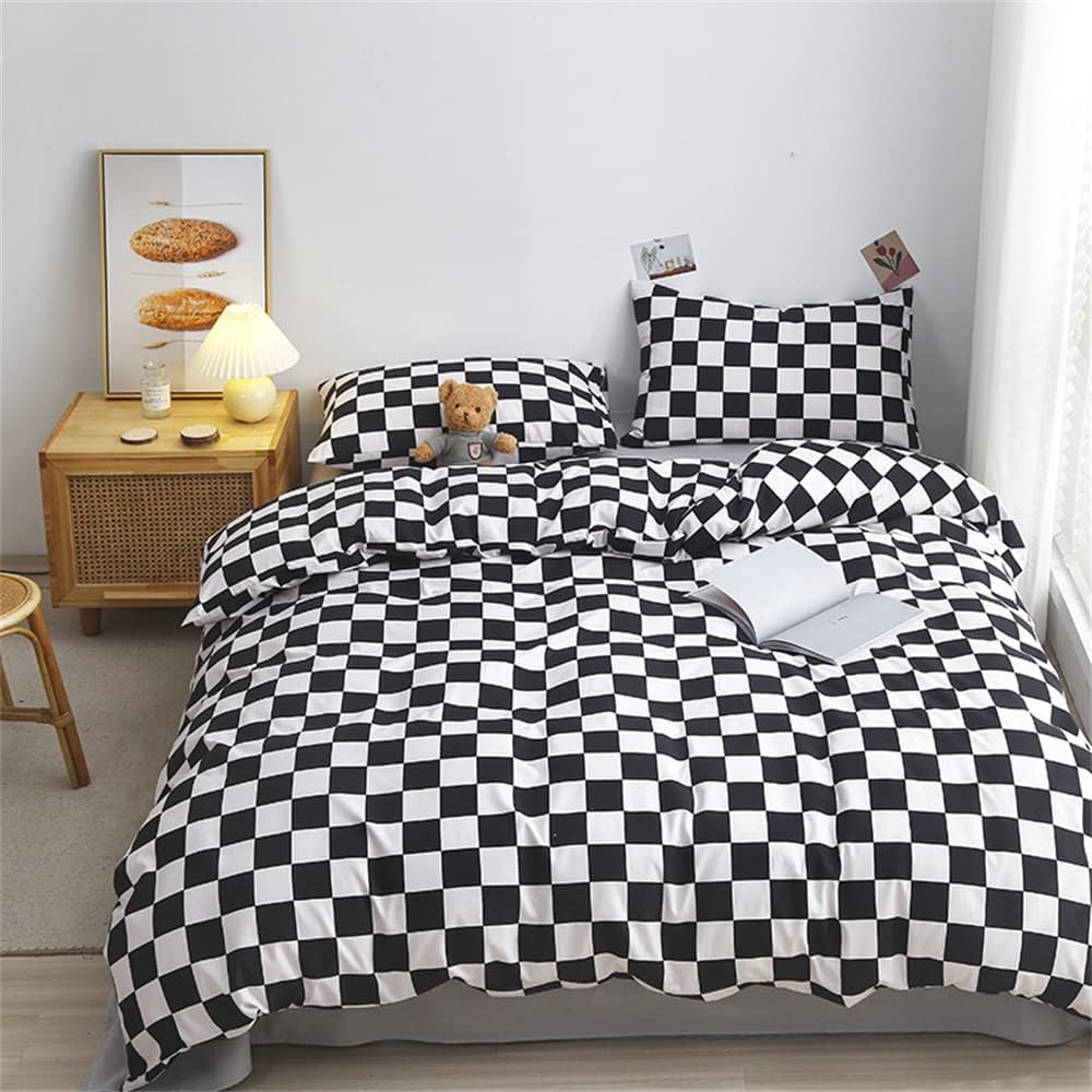 VibeCore Checkered Duvet Cover Set Black & White Front View