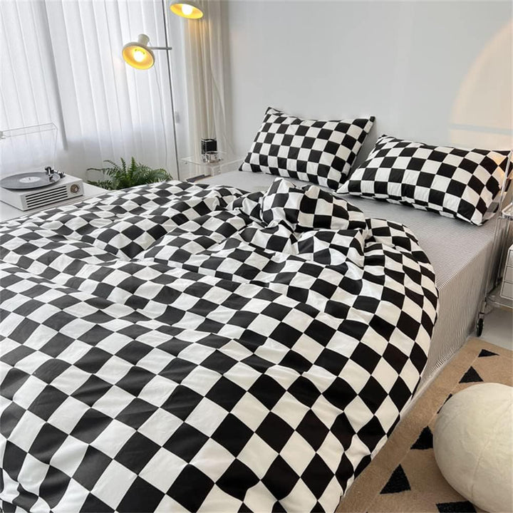 VibeCore Checkered Duvet Cover Set Black & White Left Side View