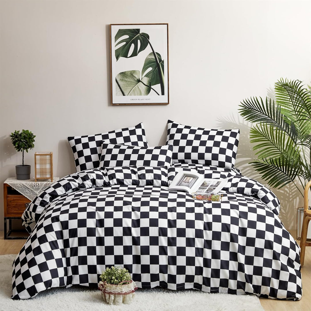VibeCore Checkered Duvet Cover Set Black & White Product View