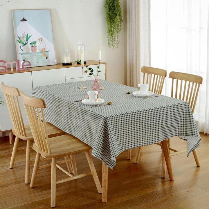 VibeCore Classic Picnic Plaid Tablecloth dark green front view, featuring a vibrant plaid design, waterproof, fade-resistant fabric, ideal for enhancing your table setting at any gathering.