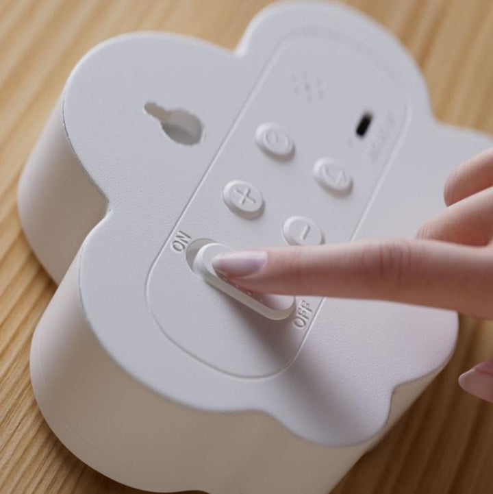 VibeCore Cloud Mirror Alarm Clock back settings view, highlighting the control buttons for adjusting brightness, temperature display, and other settings for a personalized experience.