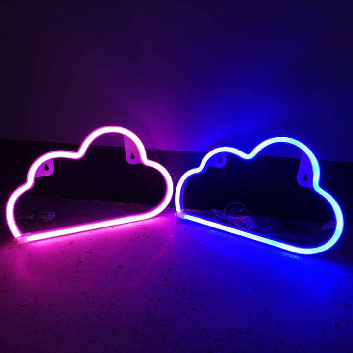 Aesthetic VibeCore Cloud Neon Light in pink and blue, USB-powered LED sign for cozy bedroom, dorm, or gaming room decor.
