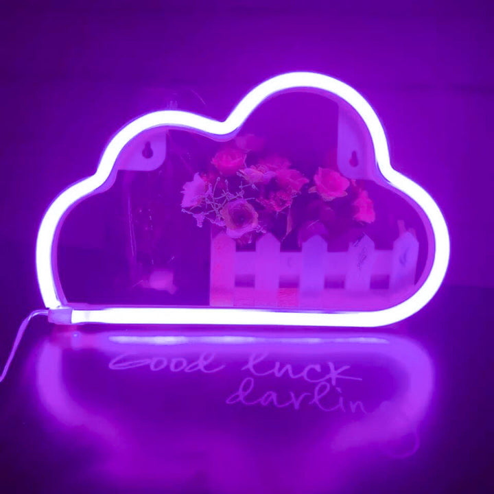 Aesthetic VibeCore Cloud Neon Light in purple, USB-powered LED sign for cozy bedroom, dorm, or gaming room decor.