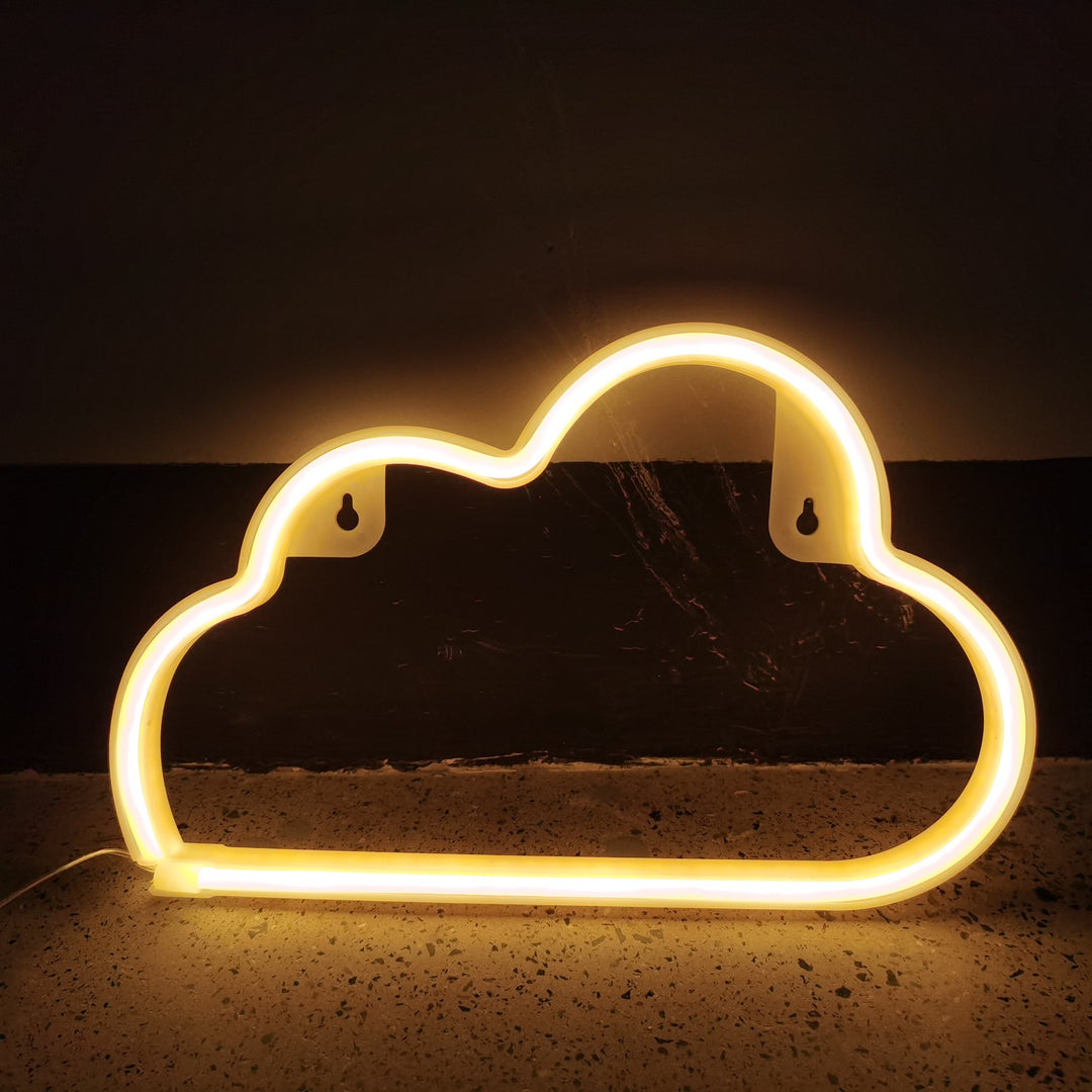 Aesthetic VibeCore Cloud Neon Light in warm white, USB-powered LED sign for cozy bedroom, dorm, or gaming room decor.