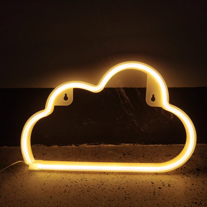 Aesthetic VibeCore Cloud Neon Light in warm white, USB-powered LED sign for cozy bedroom, dorm, or gaming room decor.