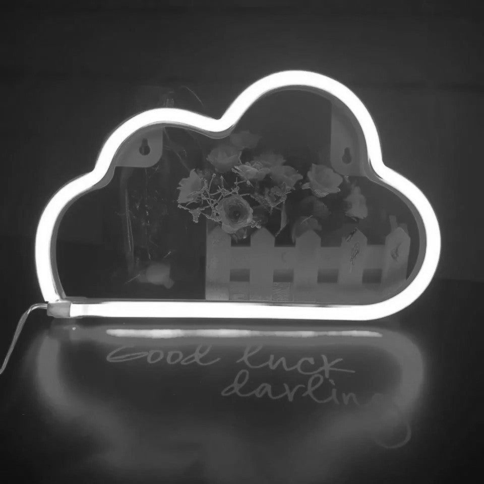 Aesthetic VibeCore Cloud Neon Light in white, USB-powered LED sign for cozy bedroom, dorm, or gaming room decor.