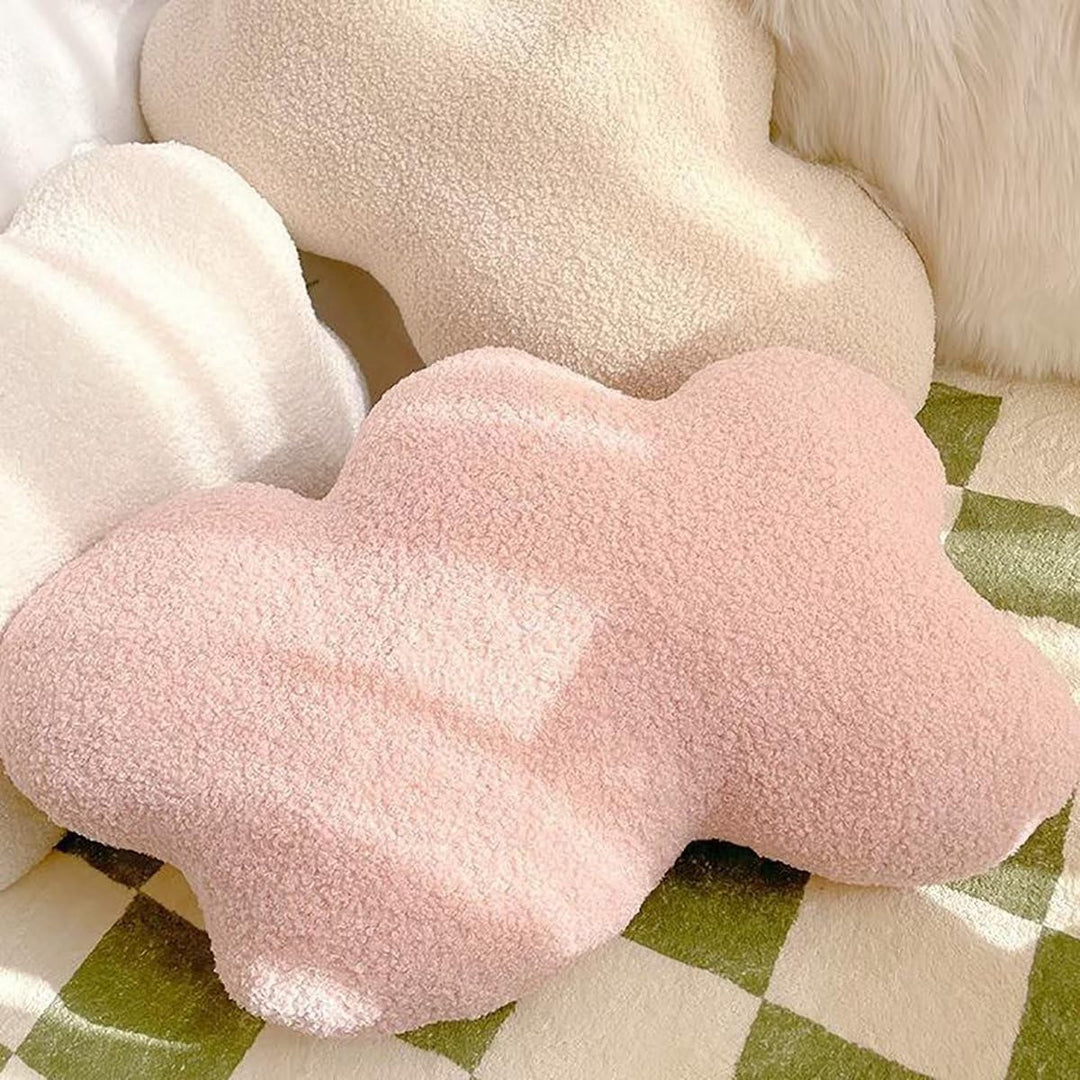 VibeCore Cloud Throw Pillow in rose, close-up view. Crafted from soft PP cotton, this fluffy cloud-shaped pillow offers a serene and calming vibe, perfect for adding a cozy, dreamy touch to your space.