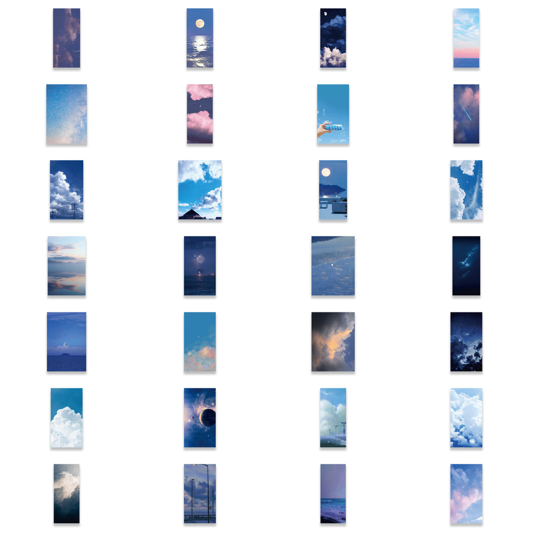 Another set of 28 VibeCore Cloudy Skies Stickers showcasing soft, fluffy clouds and dreamy sky designs, ideal for enhancing your accessories with a calm, serene vibe.