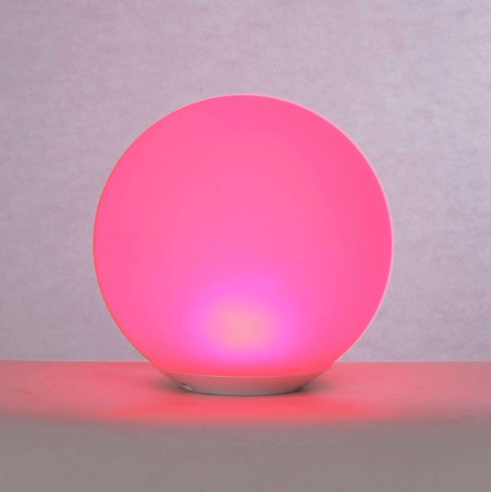 VibeCore Color-Changing LED Glow Ball in pink, showcasing vibrant color modes and sleek design, perfect for mood lighting and decor.