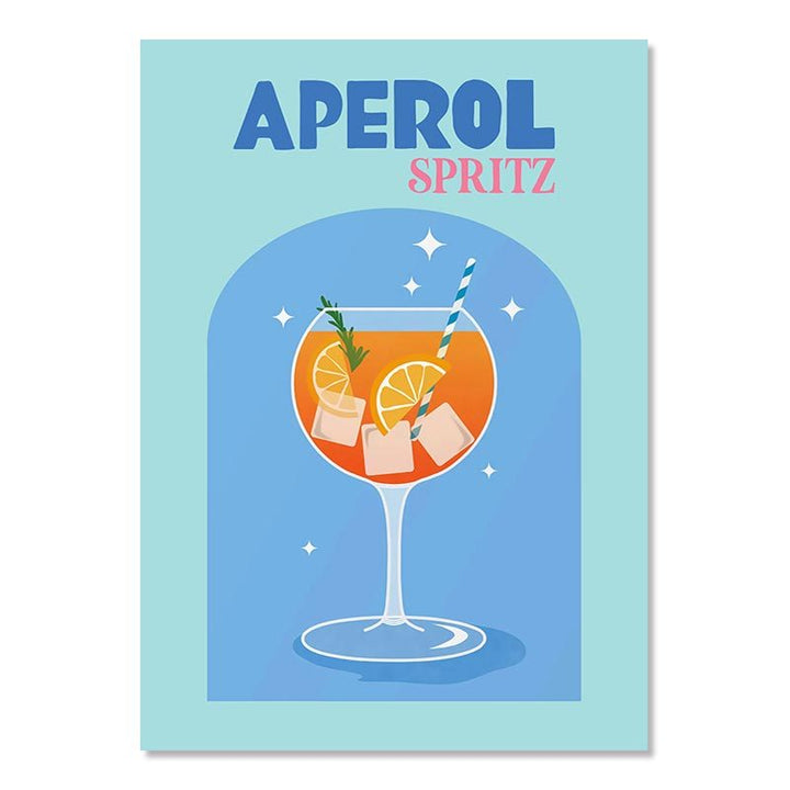 Vibrant digital artwork of an Aperol Spritz, featuring bright orange hues and a refreshing, lively vibe—ideal for adding a touch of fun and style to your space.