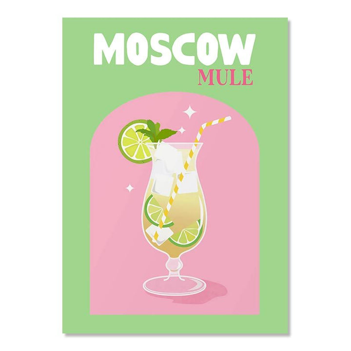 Vibrant digital artwork of a Moscow Mule cocktail served in a copper mug, capturing the refreshing and bold spirit of this iconic drink, ideal for a trendy bar cart or cocktail-inspired room decor.