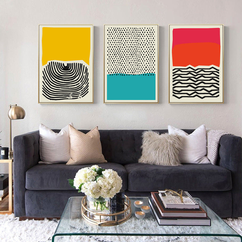 VibeCore Contemporary Waves Canvas Prints All 3 Framed On Wall