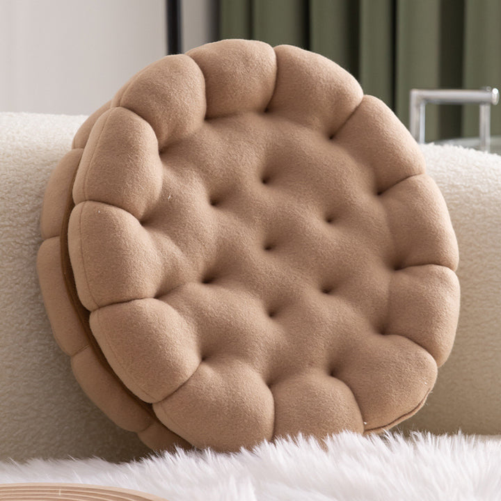 VibeCore Cookie Sandwich Throw Pillow in almond color, shaped like a delicious cookie sandwich, adding a playful and cozy accent to any room.