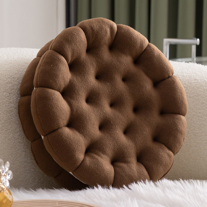 VibeCore Cookie Sandwich Throw Pillow in chocolate color, shaped like a delicious cookie sandwich, offering a cozy and playful accent for your space.