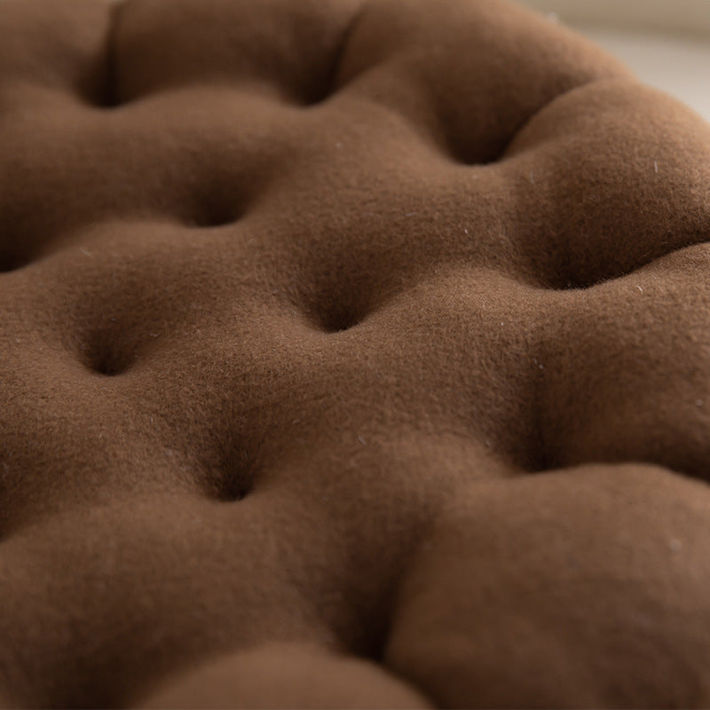 Close-up of VibeCore Cookie Sandwich Throw Pillow top, showcasing its soft plush texture and playful cookie sandwich design in detail.