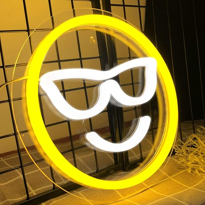 Aesthetic VibeCore Cool Emoji Neon Light, USB-powered LED sign for trendy bedroom, dorm, or gaming room decor, adding a playful, vibrant glow to any space.