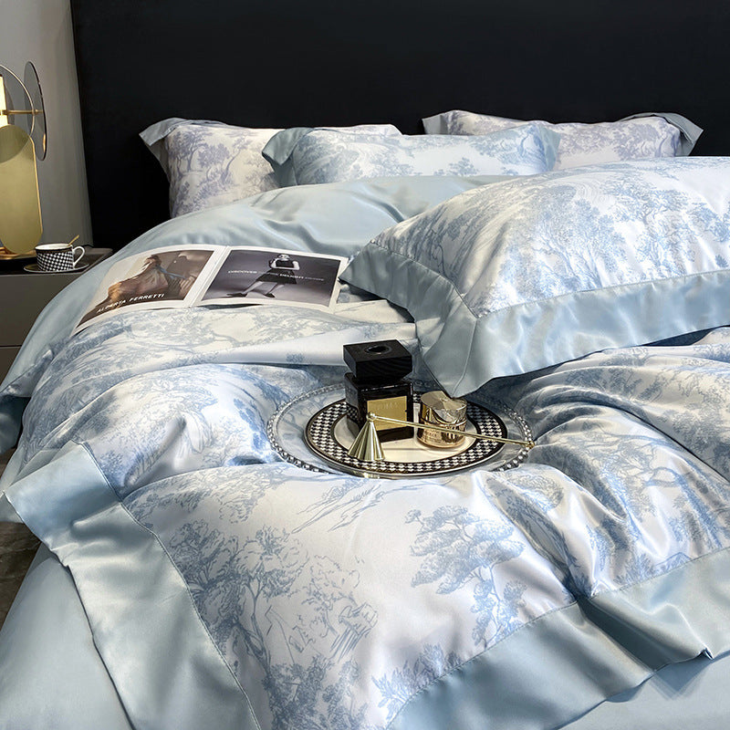 VibeCore Cooling Lyocell French Toile Duvet Cover Set Blue Gray