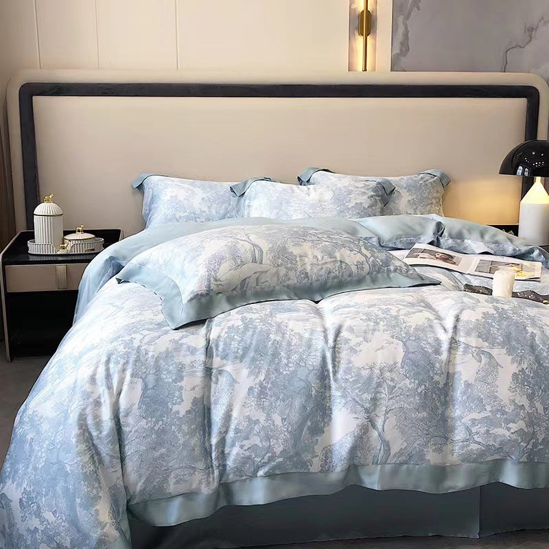 VibeCore Cooling Lyocell French Toile Duvet Cover Set Blue Gray Front View