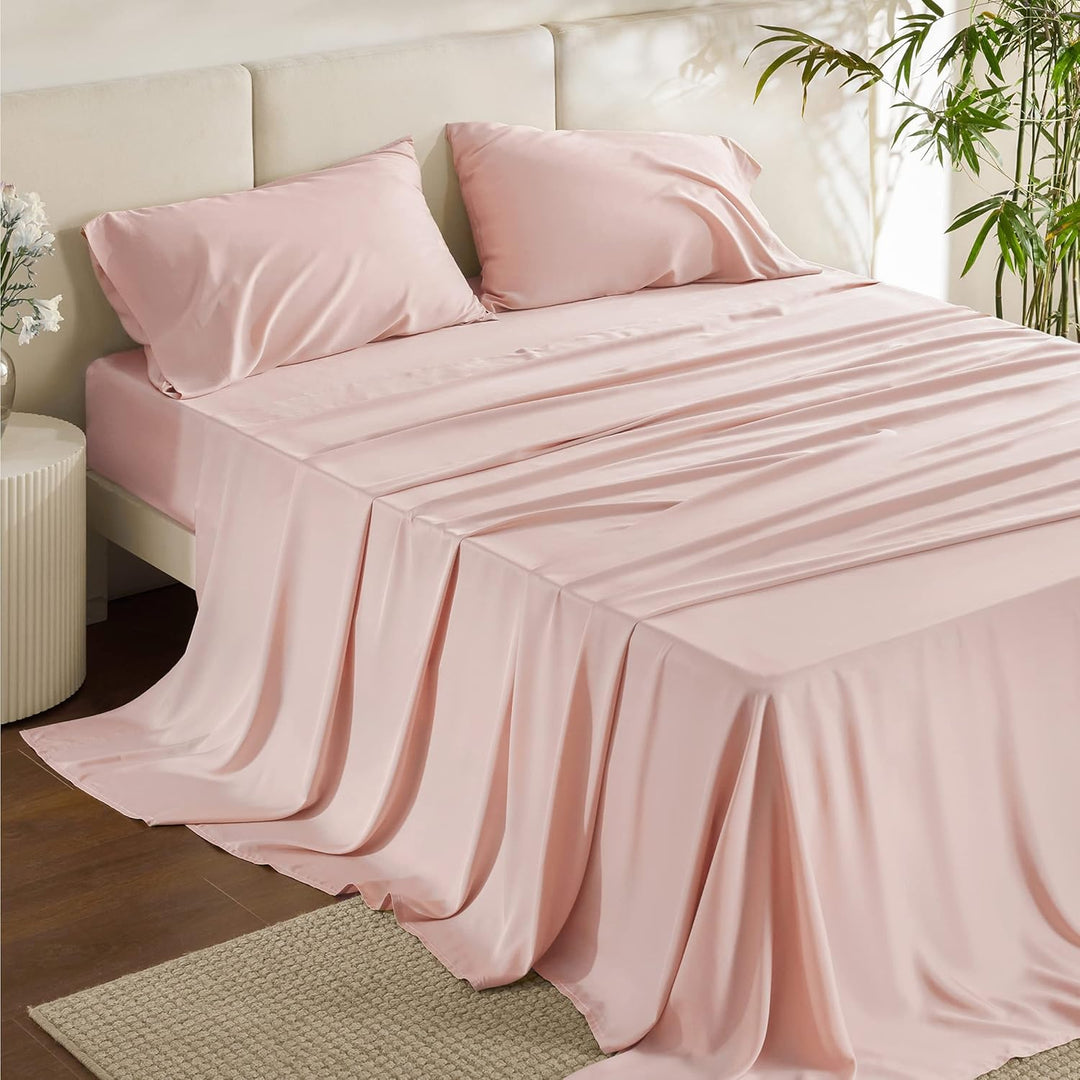VibeCore Cooling Organic Bamboo Fiber Bed Sheet Set Light Pink