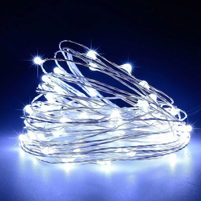 VibeCore copper fairy lights in white, casting a soft, elegant glow to enhance any space with a cozy and serene ambiance.
