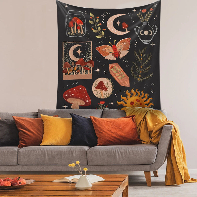 VibeCore Cosmic Bloom Tapestry Above Couch
