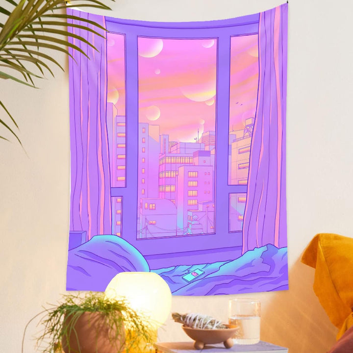 VibeCore Cosmic Gateway Tapestry In Bedroom