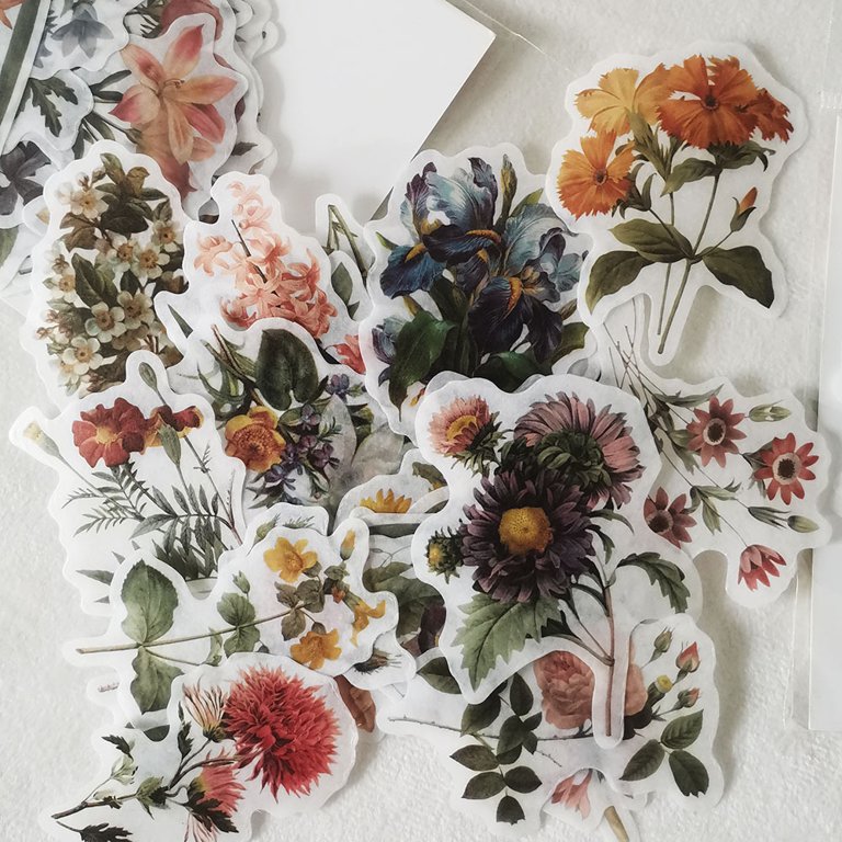 VibeCore Cottagecore Flowers Stickers Cluster featuring a mix of vintage floral designs. Ideal for personalizing laptops, phones, water bottles, and accessories with nature-inspired charm.