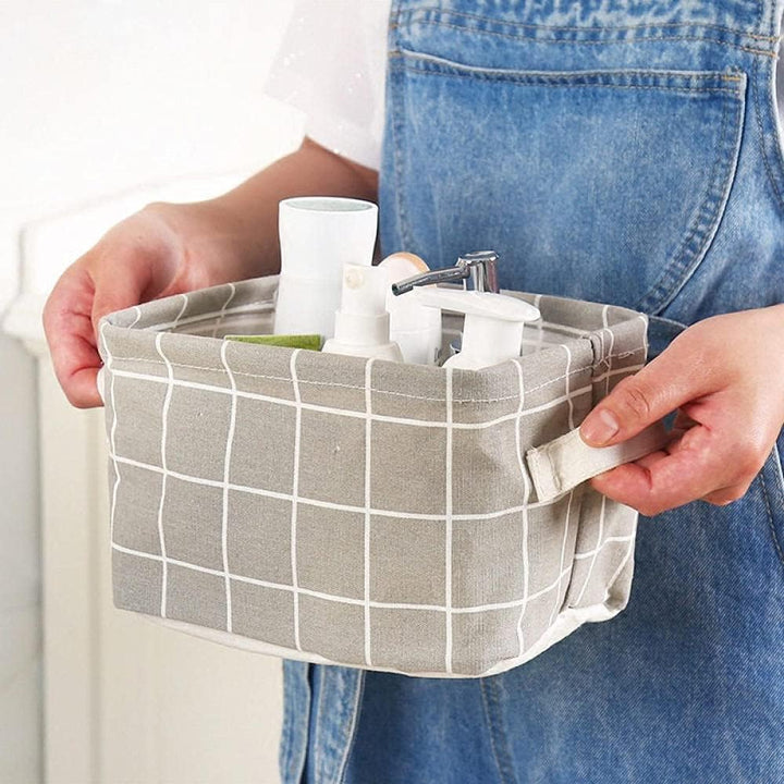 VibeCore Cotton Linen Storage Basket Beige Person Holding for Organizing Clothes, Toys, and More