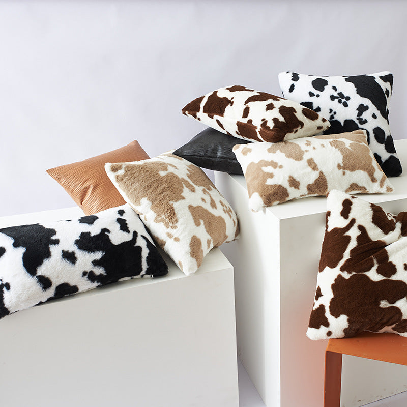 VibeCore Cow Print Throw Pillow Cover - Black, Brown & Beige Cow Pattern, Soft Polyester Cushion, Textured Tufted Design, Farmhouse Aesthetic for Sofa, Bed, Chair, and Dorm Room, Rustic Modern Home Decor, Multiple Sizes Available