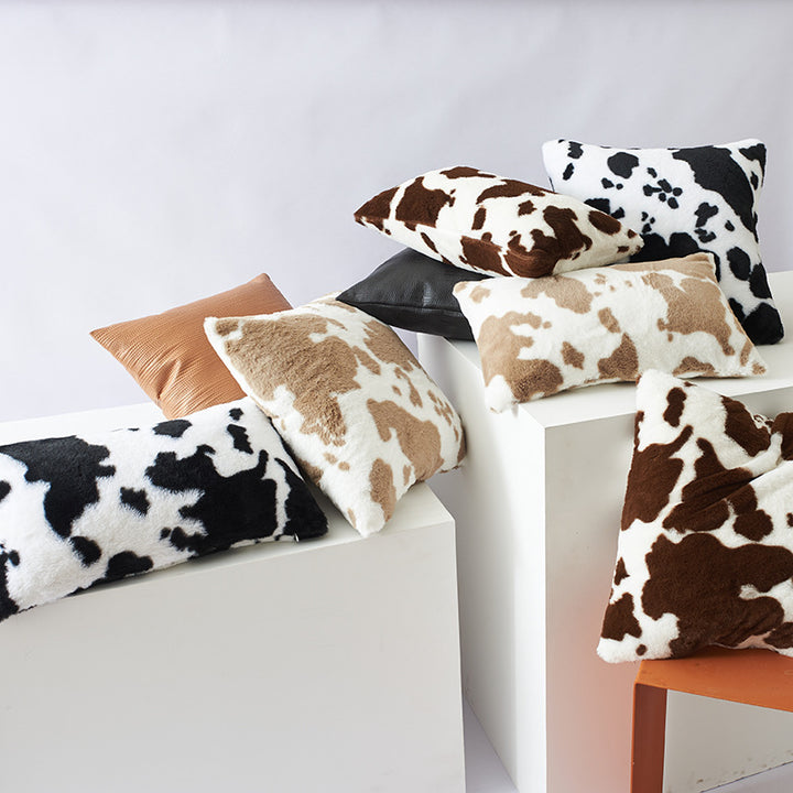 VibeCore Cow Print Throw Pillow Cover - Black, Brown & Beige Cow Pattern, Soft Polyester Cushion, Textured Tufted Design, Farmhouse Aesthetic for Sofa, Bed, Chair, and Dorm Room, Rustic Modern Home Decor, Multiple Sizes Available