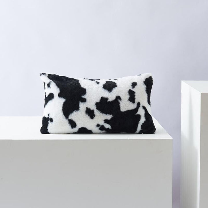 VibeCore Cow Print Throw Pillow Cover Black Rectangle - Soft Polyester Cushion, Textured Tufted Design, Rustic Farmhouse Aesthetic, Cozy Decor for Sofa, Bed, Chair, Dorm Room, Multiple Sizes Available