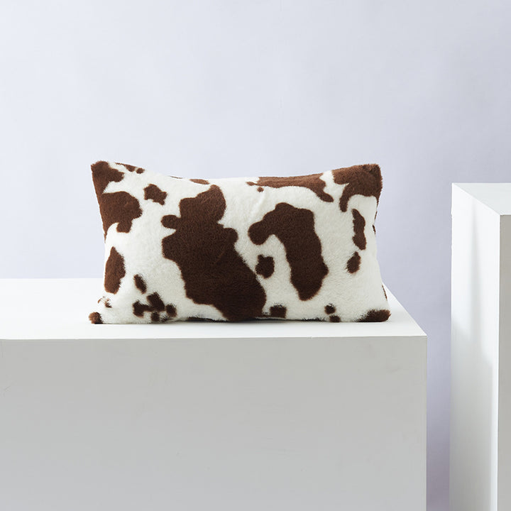 VibeCore Cow Print Throw Pillow Cover Brown Rectangle - Soft Polyester Cushion, Textured Tufted Design, Rustic Farmhouse Aesthetic, Cozy Decor for Sofa, Bed, Chair, Dorm Room, Multiple Sizes Available