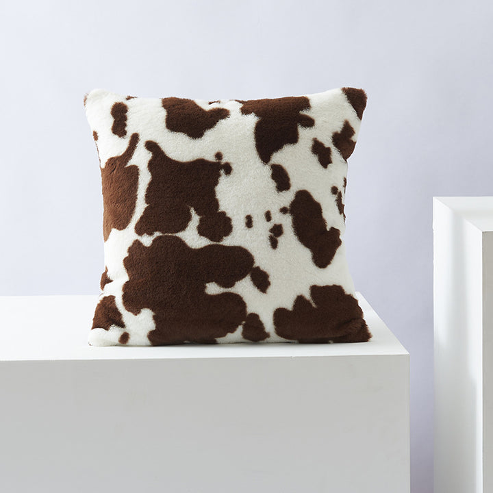 VibeCore Cow Print Throw Pillow Cover Brown Square - Soft Polyester Cushion, Textured Tufted Design, Rustic Farmhouse Aesthetic, Cozy Decor for Sofa, Bed, Chair, Dorm Room, Multiple Sizes Available