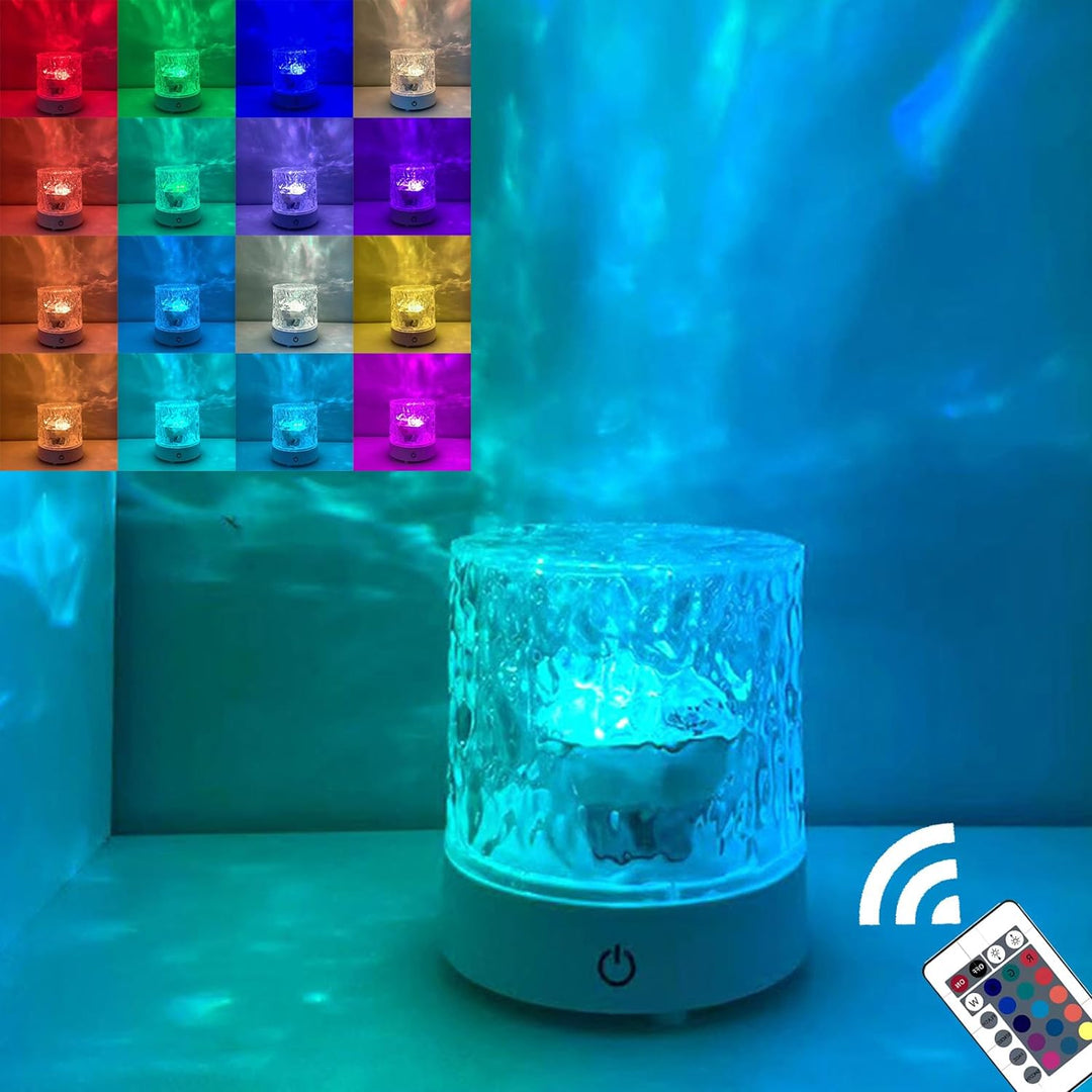 VibeCore Crystal Light Projector with 16 different light colors, allowing you to customize your space with vibrant hues. Featuring touch control, USB rechargeability, and a portable design, this projector creates mood lighting, cozy vibes, and aesthetic accents in teen rooms, dorm rooms, and any space.
