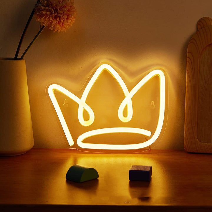 Aesthetic VibeCore Cursive Crown Neon Light, USB-powered LED sign for trendy bedroom, dorm, or lounge decor, adding a chic, glowing ambiance and royal touch to elevate your space.
