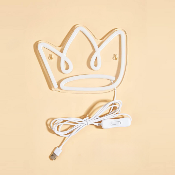 Aesthetic VibeCore Cursive Crown Neon Light unlit, showcasing the design and details of this USB-powered LED sign, perfect for trendy bedroom, dorm, or lounge decor.