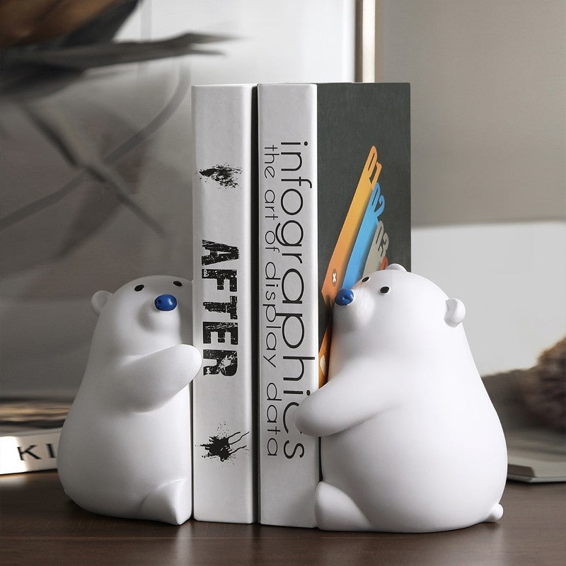 VibeCore Cute Hugging Bears Bookends featuring two charming bear figures in a heartwarming embrace, designed to support books on a shelf.